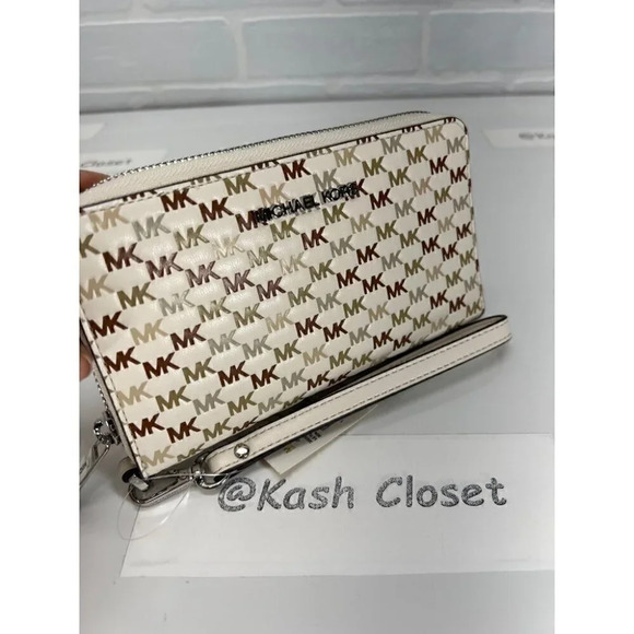 Michael Kors  JST large MF phone case wallet wristlet Lt cream multi - Picture 1 of 8